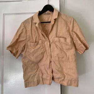 Everlane Workwear Linen Button-Up Short Sleeve Shirt Boxy Warm Khaki